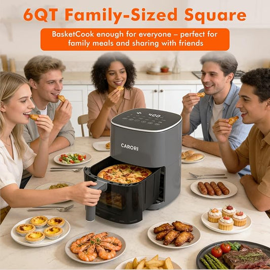 6Qt Air Fryer with Viewing Window, 12 Preset, Large Capacity, 400โ Max Crisp, 1700W Quick Even Easy Meals, Nonstick Dishwasher Safe Basket, Bake Roast Dehydrate Reheat