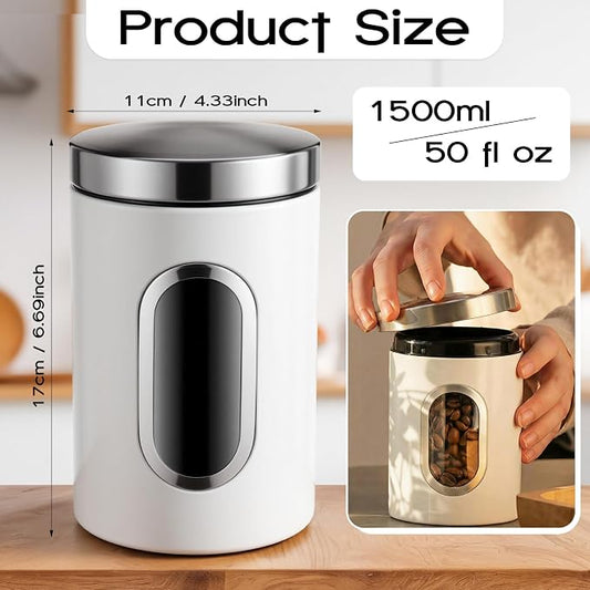 Zopeal 6 Pack White Canisters Sets For The Kitchen With See Through Window Stainless Steel Food Storage Canister Set Metal Jar for Kitchen Counter for Coffee Tea Candy Cookie