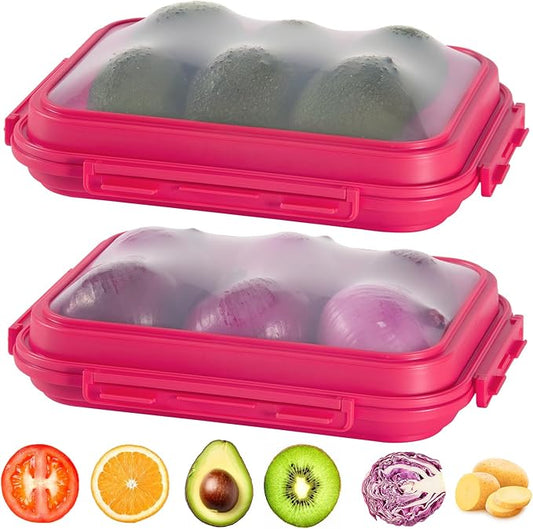2-Piece Airtight Food Storage Containers Set – Avocado Saver, Onion Keeper, Silicone Kitchen Organizers for Fridge, Reusable & Leak-Proof to Lock in Freshness K05-Pink