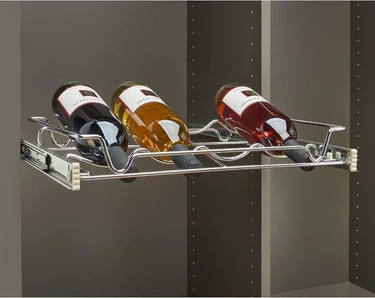 Rev-A-Shelf Chrome 30" Deluxe Wire Pullout Wine Bottle Rack for 14" Deep Pantry