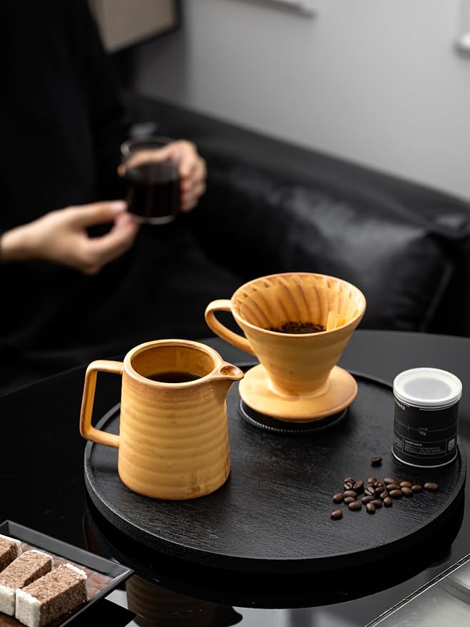 Pour Over Coffee Maker,Ceramic Coffee Maker With 40 pcs Paper Filter,15oz/450ml Pour Over Coffee Dripper (Yellow, V02)