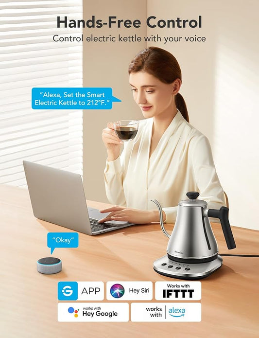 GoveeLife Smart Electric Kettle, 0.8L WiFi Gooseneck Kettle Compatible with Alexa, 5 Modes for Use, 3-minute Fast Heating and 2H Keep Warm, Auto-Shut off for Safety, Stainless Steel, Silver