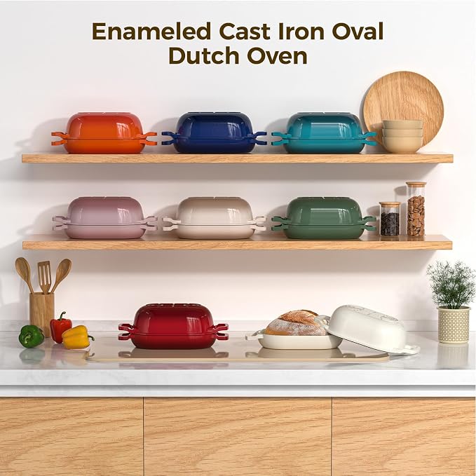 Enameled Cast Iron Dutch Oven Pot with Lid, Wildone 5.5QT Bread Oven for Homemade Sourdough Bread Baking with Cotton Potholders, Oven Safe up to 500°F, Cream White