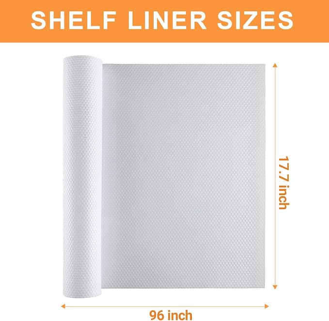 FLPMIX Shelf Liner White - Waterproof Pantry Cabinets Liners - Washable Non-Adhesive Kitchens Drawer Paper - Easy to Cut EVA Bathroom Cupboard Mat 17.7" X 96Inch