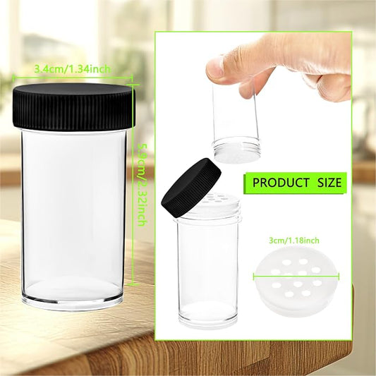30 Pack 1 oz Mini Plastic Spice Jars with White Caps Clear Empty Spice Bottles with Sifters Small Seasoning Containers for Travel Storing Spice Seasoning Powders (Black)