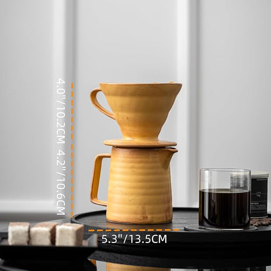 Pour Over Coffee Maker,Ceramic Coffee Maker With 40 pcs Paper Filter,15oz/450ml Pour Over Coffee Dripper (Yellow, V02)