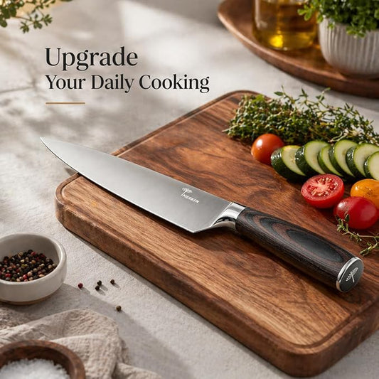 MERKEN 8 Inch Chef Knife, 5Cr15MoV High Carbon Stainless Steel Blade with Pakkawood Handle