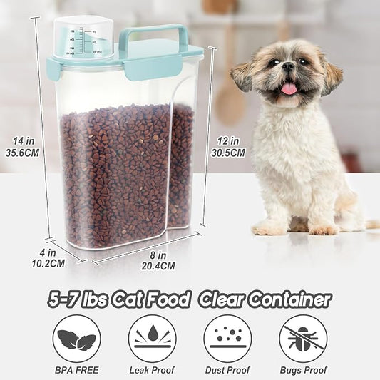 LEAWALK 5Lbs Airtight Cat Dog Food Storage Container with Upgraded Large Nozzle BPA-Free, Pet Food Storage Containers for Rice, Grain, Pet Food, Flour, Dog Treat Storage 3pack