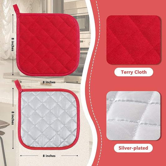 Joyhalo 6 Pack Pot Holders for Kitchen,Cotton Oven Holder with Great Heat Resistance,Non Slip Hot Pads for Kitchen Clearance,Red