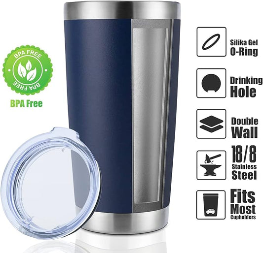 DOMICARE 20oz Stainless Steel Tumbler Bulk with Lid, Double Wall Vacuum Insulated Travel Mug, Powder Coated Coffee Cup, Powder Navy, 1 Pack