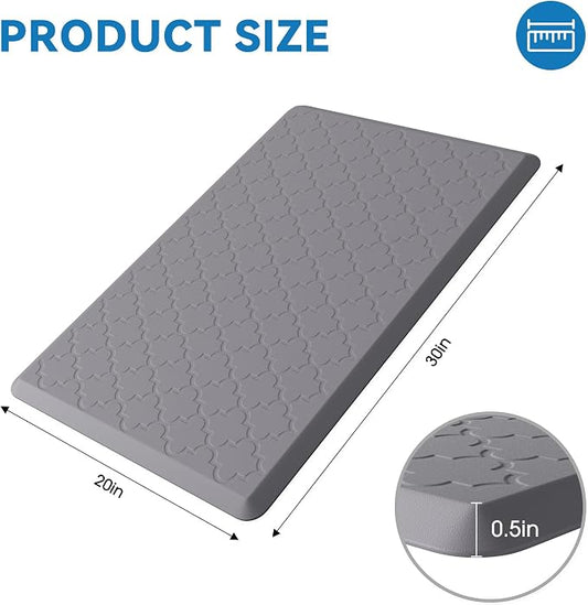 Kitchen Mat Cushioned Anti Fatigue for Floor, Non-Slip Waterproof Comfort Rug for Kitchen Sink, Standing Desk & Laundry, 20"x30", Grey