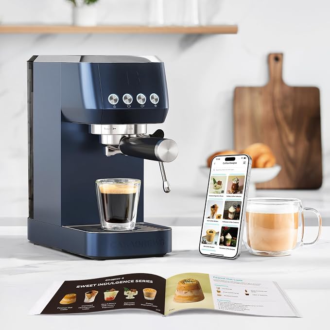 CASABREWS 3700 Essential Espresso Machine 20 Bar, Stainless Steel Coffee Maker with Steam Frother, Cappuccino & Latte Machine, 43.9oz Water Tank, Sapphire Blue