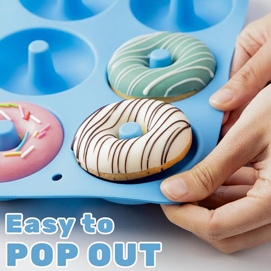 Aichoof Non-Stick Silicone Donut Pan Set of 2, BPA-Free, Easy Release(Blue) | 6-Cavity Food Grade LFGB Donut Mold, Dishwasher & Microwave Safe, Perfect Homemade Donuts