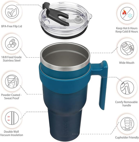 BJPKPK 40 oz Tumbler With Handle Stainless Steel Insulated Tumblers With Lid And Straw For Men,Indigo Black