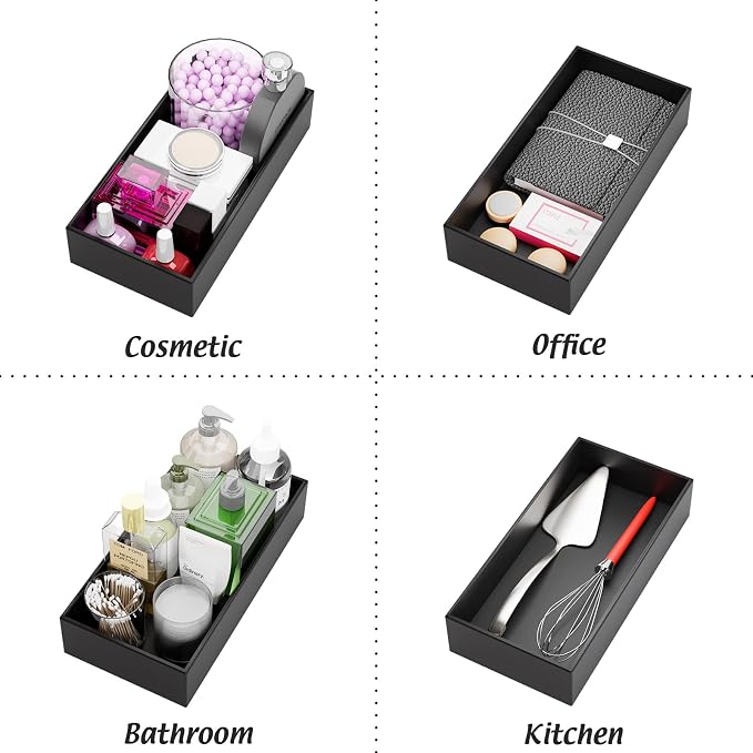 Black Bamboo Drawer Organizer - Silverware&Utensil Holder Organizer for Kitchen Drawers, Multi-Use Drawer Dividers Boxes for Bathroom Counter,Cabinet, Garage, Office Desk, Makeup, Jewelry (12*6*2.5)