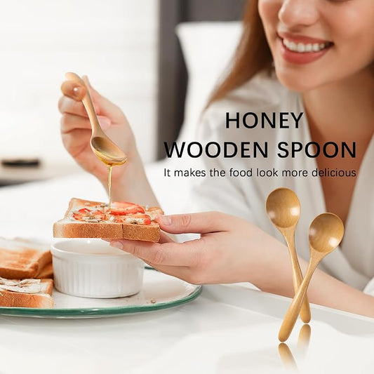 6 PCS Wooden Spoons for Honey, 6.7 inch Small Wooden Spoons - Terrific for Tea, Coffee & Soup, Little Schima Wood Serving Table Spoon Set, Bulk Bamboo Teaspoon for Eating with Unique Design