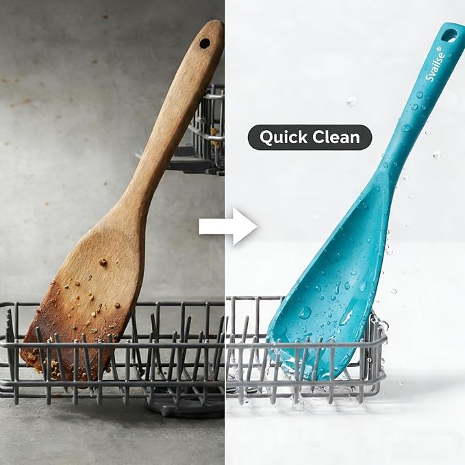Cooking Spoon for Nonstick Cookwares, Multifunction Silicone Spatula Spoons BPA Free, Great for Mixing, Scooping, Scraping and Serving, Dishwasher Safe (1 Khaki 1 Teal, 12.6 inch)