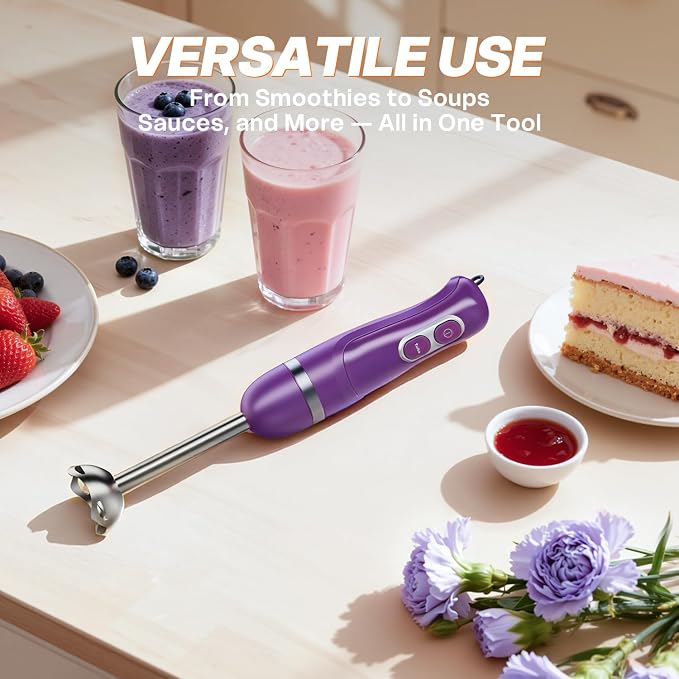 Turelar Immersion Blender Handheld, Corded Electric Blenders Portable Stick Mixer with 2 Mixing Speed and Stainless Steel Blades Emulsifier for Effortless Blending Soup, Smoothies, Puree or Baby Food