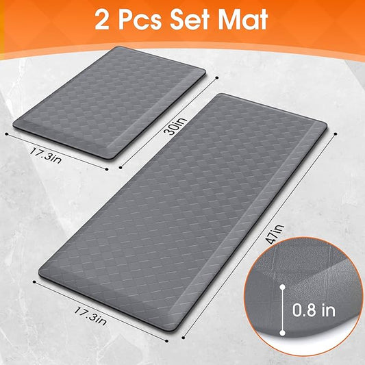 TranquilRelax 4/5 Inch Thick Anti-Fatigue Kitchen Mats 2Pcs, Cushioned Non-Slip Waterproof Sink & Stove Floor Mats, Comfortable Standing Rug Set for Kitchen, Laundry & Entryway, Grey