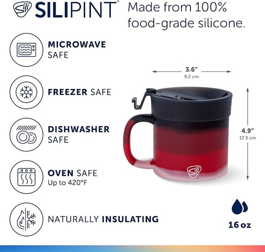 Silipint 16oz Silicone Coffee Mug Tumbler Flip Lid Unbreakable Dishwasher Safe Microwave Oven & Freezer Compatible – Non-Toxic Reusable Cup for Hot Coffee Tea or Drinks Pack of 4 Volcano