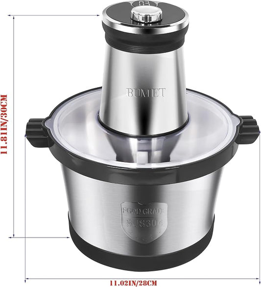 BUMET 16 cup steel bowl 850W Electric Food Processor,LED timer. 3-Tiered 6 Cutting Edges blade for mincing, chopping,Ideal as meat grinder,fresh vegetables chopper,pet food process in kitchen.