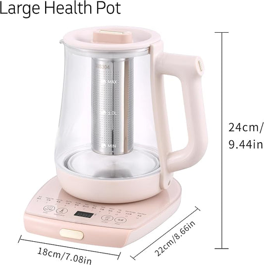 Health Pot Electric Kettle with Infuserand stew pot,Smart Fruit Hot Tea Maker, Temperature Control and Tea Keep Warm, 12 Functional Procedures, 1.8 Liters of Capacity