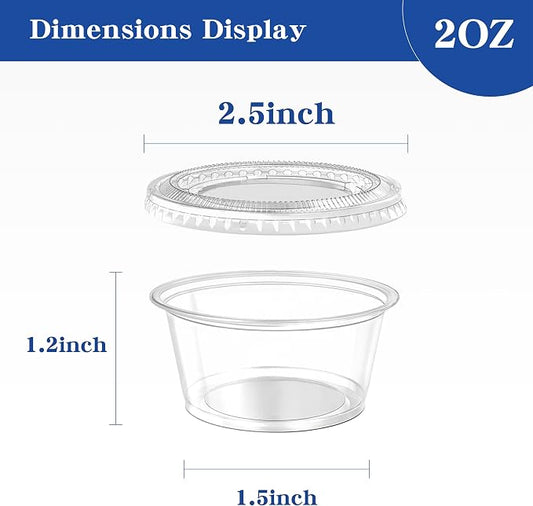 400 sets - 2 oz Portion Cups with Lids, Jello Shot Cups with Lids, Bulk & Clear Sauce Cups for Meal Prep, Disposable Small Plastic Containers for Salad Dressing, Condiment, Snacks