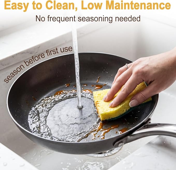 10.25" Lightweight Cast Iron Skillet – Smooth Polished Frying Pan with Rust-Resistant Nitrided Finish for Searing, Frying & Sautéing