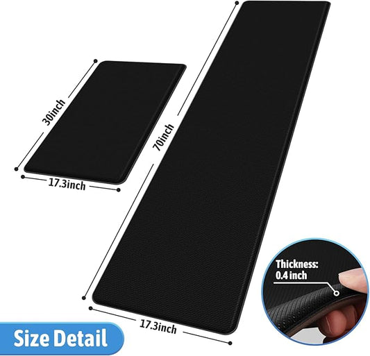 StepLively Kitchen Mat, 2 PCS Kitchen Rugs, Cushioned Kitchen Mats for Floor, Anti Fatigue Kitchen Rug Set, Non-Skid Standing Mat for Kitchen, Office, Sink, 17.3"×30"+17.3"×70", Black