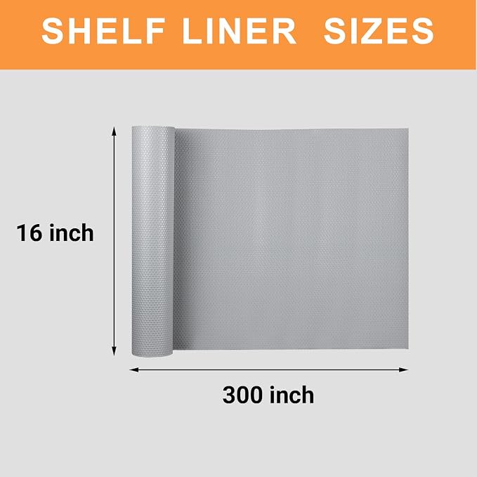 Shelf Liners for Kitchen Cabinets 16-inch: Waterproof Non-Adhesive Drawer Liner Light Gray - 16 in x 300 Inch Easy to Clean Cupboard Mat for Pantry Shelves