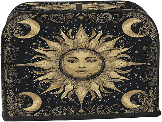 4 Slice Golden Sun Moon Toaster Cover Waterproof Dust Fingerprint Bread Machine Cover Washable Kitchen Appliance Protector For Home Kitchen Bakeware Table Decor Women Gifts