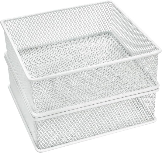 Annova Mesh Stackable Drawer Cabinet and Shelf Organizer Bins Storage Basket School Office Supply Holder Tray- Set of 2 (White, 6x6x2 Inch)