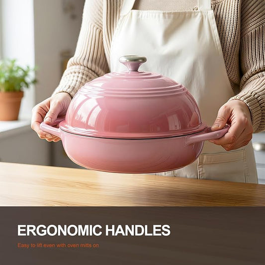 Overmont 6QT Enameled Cast Iron Bread Oven — Taller Body for Even Baking, Durable & Easy-to-Clean, Includes Dome Lid, Cotton Potholders & Cookbook, Perfect for Home Bakers & Sourdough Enthusiasts