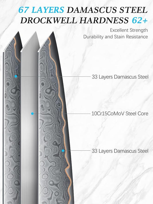 HOSHANHO Damascus Paring Knife 4 Inch, 67-Layer Damascus Steel Professional Small Kitchen Knives, Ultra Sharp Fruit Knife with Ergonomic Blue Resin Stabilized Wood Handle and Wood Gift Box