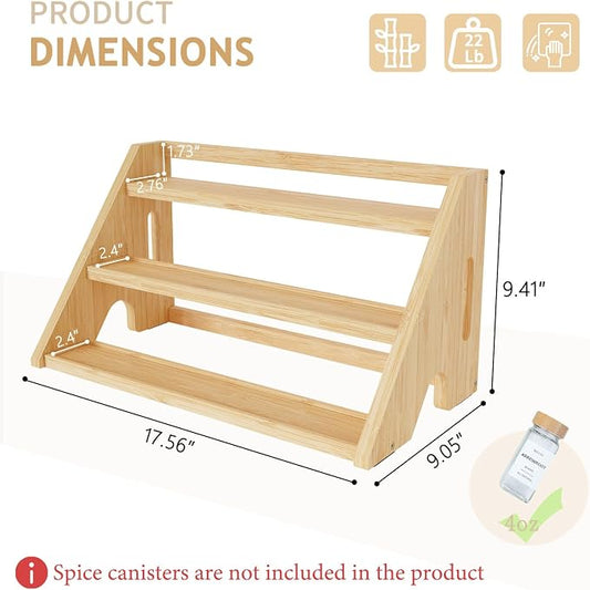 Bamboo Spice Rack Organizer -3-Tier Spice Rack for Countertop,Cabinet Spice Rack Organizer for 24 Spice Jars(4oz),Step Shelf (yellow)