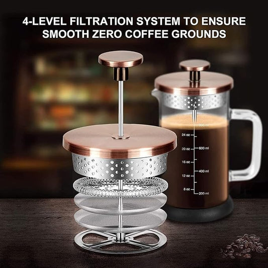 YMMIND French Press Coffee Maker 34 Ounce Espresso Tea Coffee Maker with 4 Filters System, Stainless Steel Plunger and Heat Resistant Borosilicate Glass BPA-Free Brewed Tea Pot Coffee Plunger