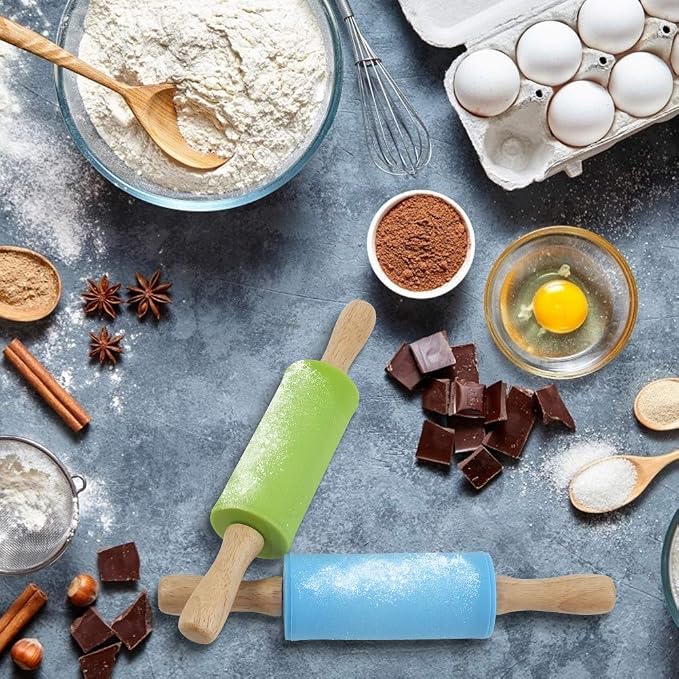Koogel 2PCS Small Rolling Pin, 9 Inch Kids Rolling Pin for Baking Supplies, Playdough, Wooden Handle Dough Rollers