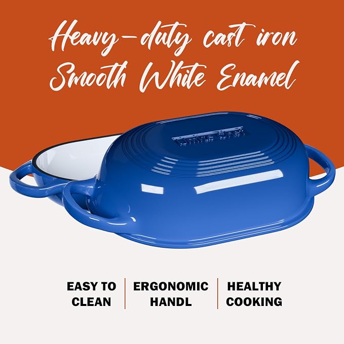 Enameled Cast Iron Dutch Oven for Bread Baking - incl. Sourdough Bread-Baking Supplies like Banneton Bread-Proofing Basket - 5QT Loaf Cast Iron Bread Oven Pan with Lid Meatloaf Pan with Lid, Sour Sough Tools, Lame(Blue)
