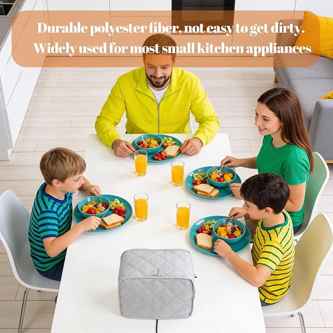 2 Slice Toaster Cover, Quilted Toaster Dust Cover with Perfect Fit for Most Models, Breathable Polyester Fabric, Easy to Clean (Gray, 1 Pack)