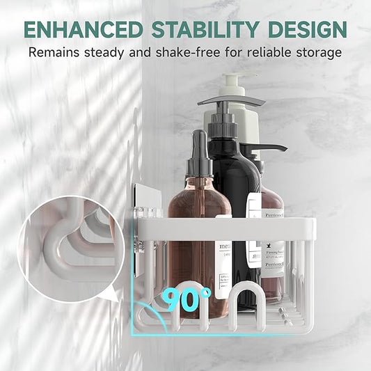 Veken Shower Caddy 3-Pack, Advanced Rustproof Design, No Drilling Adhesive Shelves, Rack with Soap Holder, Large Capacity Bathroom Organizers and Storage, Wall-Mounted Kitchen & Home Decor, White