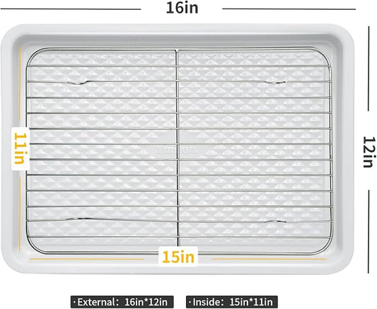Nonstick Ceramic Baking Sheet With Rack, 2-Pack 15x10 Jelly Roll Sheet Pan, Non-Toxic, PTFE & PFOA Free, Warp-Free, Oven Safe 550°F, Dishwasher Safe, Aluminized Steel, Gray Yellow
