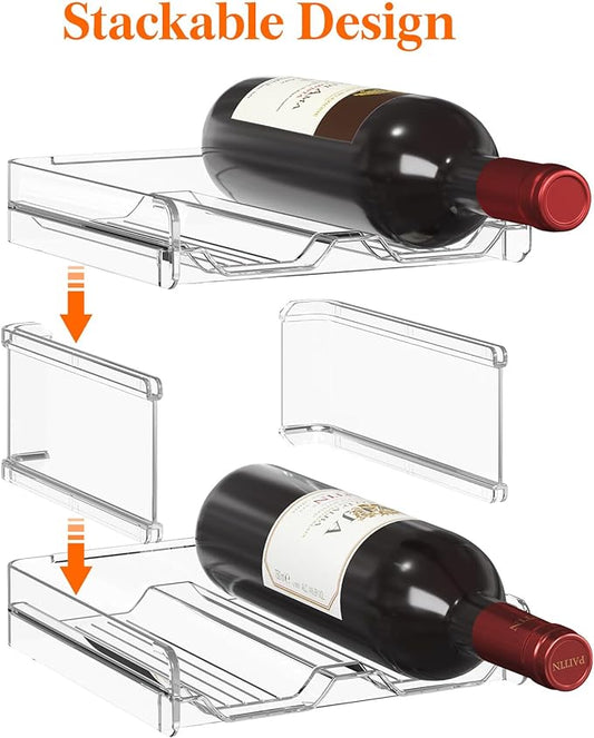 Lifewit Plastic Stackable Wine Rack for refrigerator, Cabinet, Countertop,Wine Bottle Holder, Water Bottle Organizer for Fridge, Pantry, Hold 8 Bottles