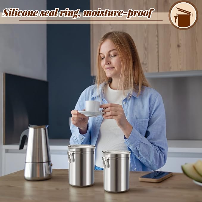 Lallisa 6 Pcs Stainless Steel Kitchen Canister 62 fl oz with Airtight Clear Clamp Lid, Metal Food Storage Container Set for Coffee Bean Ground Coffee Flour Sugar Spice Tea Cereal Snack Candy Pantry