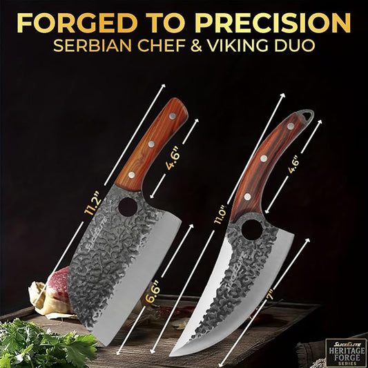 Hand-Forged Professional Butcher Knife (2 PC SET SERBIAN AND VIKING)