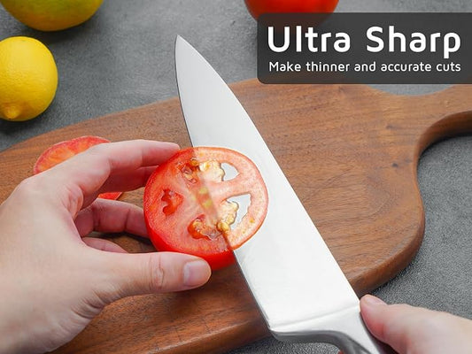 WELLSTAR Chef Knife with Sheath, Sharp Kitchen Knife 8 inch Cooking Knives with German HC Steel - Silver