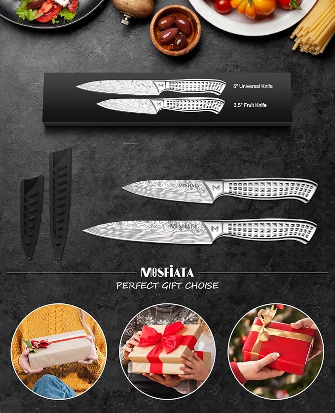 MOSFiATA 2pcs knife set,Stainless Steel Handle, Knives Set for Kitchen, Chef Knife Set Come with Gift Box