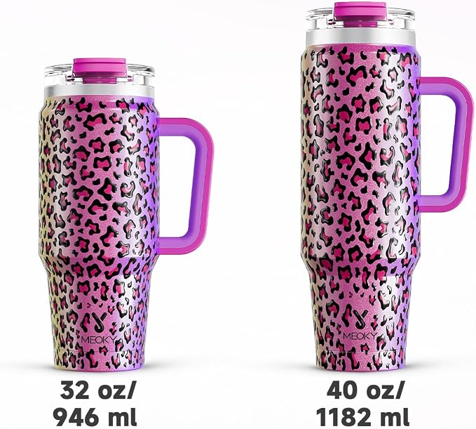 Meoky 40 oz Tumbler with Handle and Straw, Insulated Tumbler with Lid and Straw, Stainless Steel Travel Mug, Keeps Cold for 34 Hours, 100% Leak Proof, Fits in Car Cup Holder (Celebration)