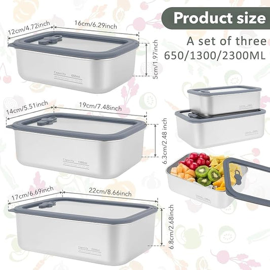 Stainless Steel Food Storage Containers-3Pcs Leakproof, Airtight Stainless Steel Bowls with Lids, Freezer/Dishwasher/Microwave Safe Containers, Durable & Stackable Stainless Steel Containers with Lids