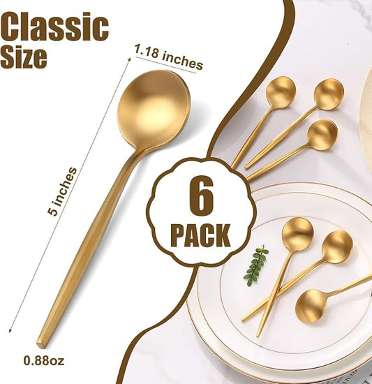 Gold Coffee Spoons Set,Stainless Steel Teaspoons of 6,Espresso Spoons 5.11 inch,Demitasse Dessert Scoop,Small Tea Scoop Mini for Stirring,Matte Finish,Dishwasher Safe