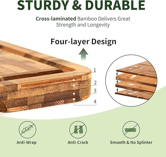 BAMBANG Bamboo Cutting Board for Kitchen with Juice Groove, End-Grain Butcher Block Chopping Boards, Checkered Wooden Cutting Boards Set of 3 with Stand, Knife-Friendly, Serving Tray
